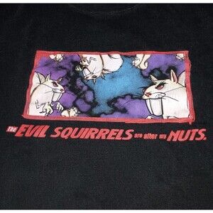 Vintage Shirt Mens Large Black Graphic Tee Evil Squirrels Are After My Nuts 90s